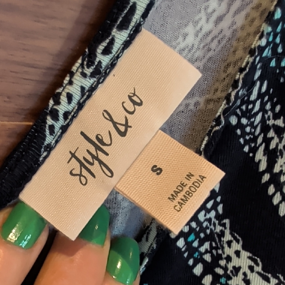 Style & Co. Black Dress with Teal and Light Green Print - Picture 5 of 10